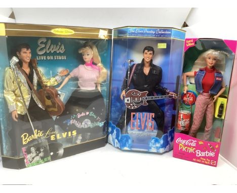 Mattel Barbie doll boxed collection ; to Include a 1996 Barbie Love Elvis with barbie and Elvis Ken Live on Stage dual set, a