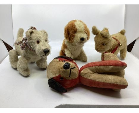 Vintage toy Mohair and other dog ; to includes a &nbsp;chiltern red dog c 9&rdquo; and a dog on rollers that skate walks in c