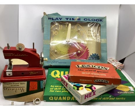 Collection of Vintage Toys and Games 1960s. To include a Triang( Lines brothers)Play time Clock-Like the ones used on Playsch