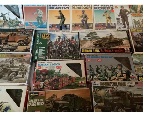 Airfix and other military vehicle and other kits -all vintage most are unused and as sold with some minor shelf wear boxes ( 