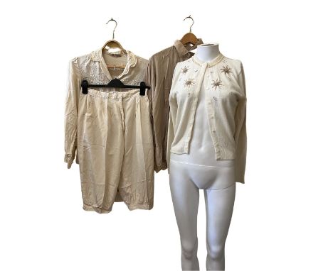 seven vintage silk blouses including embroidered Hong Kong (40s-60s) and Madeira examples, a 1930s Macclesfield silk blouse a