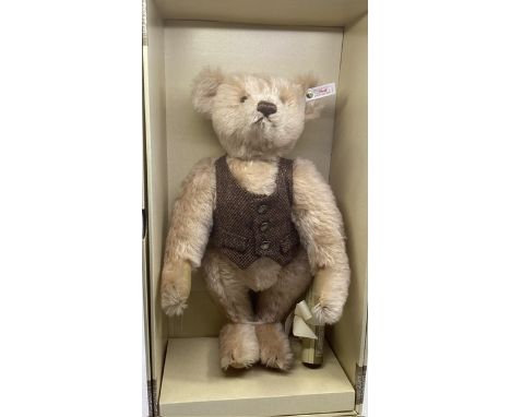 Steiff Boxed vintage 1996 large 43cm apricot waist coated British collector teddy bear, still sealed in box , with certificat