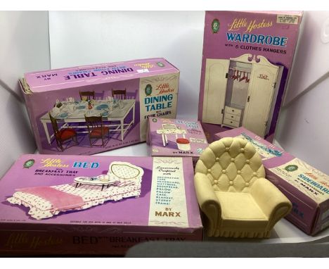 Marx teen fashion Hostess 10-12&rdquo; doll scaled furniture to include a bed, a wardrobe, a dressing table and a dining tabl