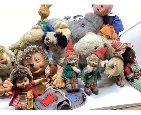 Steiff Vintage Mecki Hedgehog figures dolls and a glove puppet -2with original labels and &nbsp;1950s and later pieces and a 