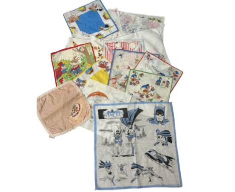 A collection of vintage handkerchiefs to include a 1966 'Batman with the Boy Wonder', a WWI 'to my dear sweetheart' rayon han