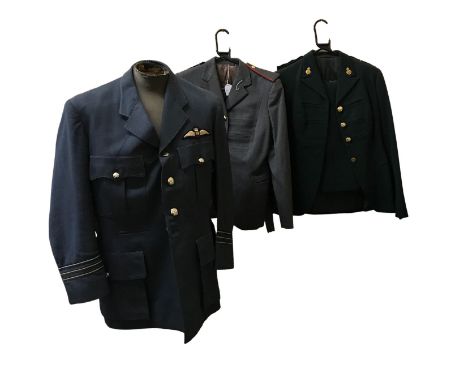 Vintage military uniforms to include a Women's Royal Army Corps skirt and jacket in green with pips made by Bernard Weatheral