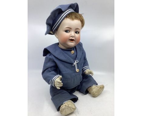 Antique German K*R Simon and Halbig 126 Character flirty eye bisque head doll , with original wig , bent limb character baby 