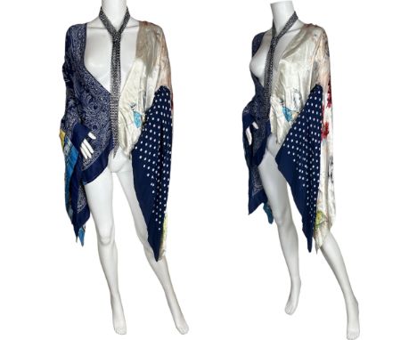 A 1970s wizard sleeve shirt or blouse made from scarves, made fro the vendor's brother, along with a 1930s/40s clutch purse m