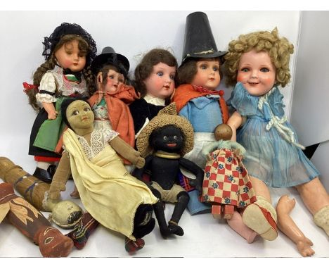 Antique and Vintage dolls with painted bisque and composition heads , composition Shirley temple( with arms off) and Norah we