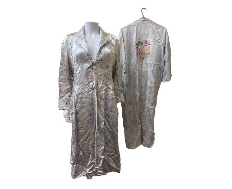 vintage lingerie and nightwear to include some larger sized silk mousseline tap pants with lace trim, a jacquard silk Chinese