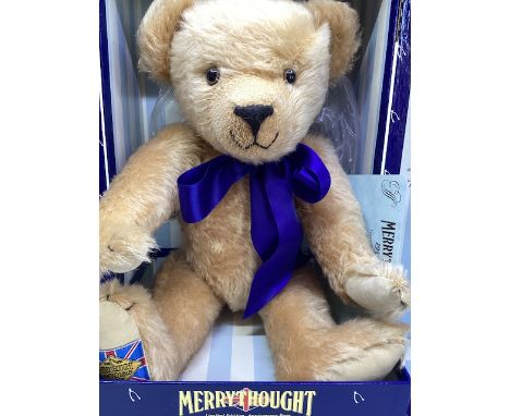 Merrythought boxed Vintage 1990 Diamond Jubilee teddy bear , in original condition, replica of a 1930 Mohair bear, shaved muz