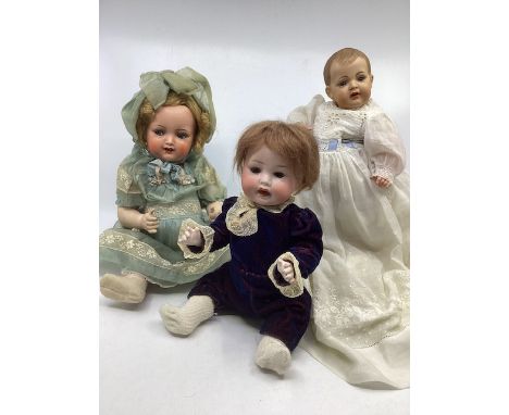 Antique Kammer &amp; Reinhardt 1920s celluloid child doll, all original factory attire in blue organdie, with wig , 728/14 mo