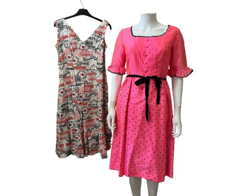 1960s vintage clothing to include a checked wool skirt suit by young Jaeger, a printed zip front velour dress by Marlborough 