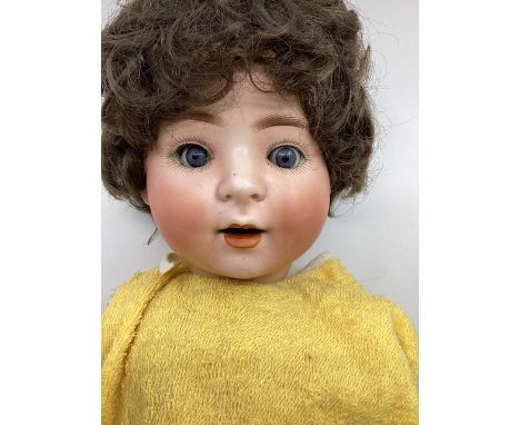 Antique German Porzellan Berggrub 22&rdquo; Bisque head character baby doll-dressed in later vintage 1950s baby doll clothes 