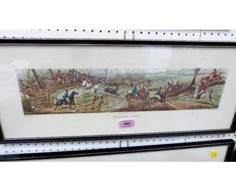 A set of four hunting prints after Henry Alken, Breaking Cover; Meeting at Cover; Full Cry; End of the Hunt. Framed. 9'' x 24