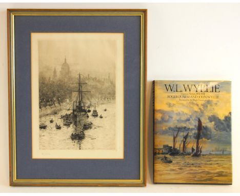 William Lionel Wyllie (British, 1851-1931),'HMS President On The River Thames',Etching on paper,Signed in pencil to lower mar