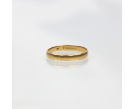 A 22ct yellow gold wedding band, stamped 'SH' Birmingham possibly 1935, ring size M1/2, 1.8gms