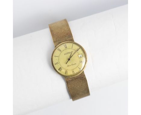 A late 20th century 9ct Roamer micro quartz wristwatch, the circular dial with Roman numerals and date aperture to 3 o’clock,