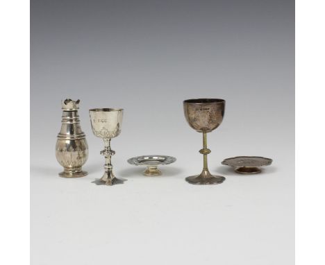 A Victorian silver travelling communion set, William Hutton &amp; Sons Ltd, London 1896, comprising small chalice, flask, and