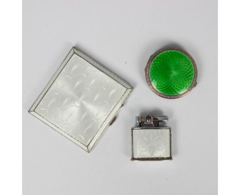 A mid 20th century silver enamel cigarette case, and matched Ronson lighter, Henry Clifford Davis, Birmingham 1956, of square