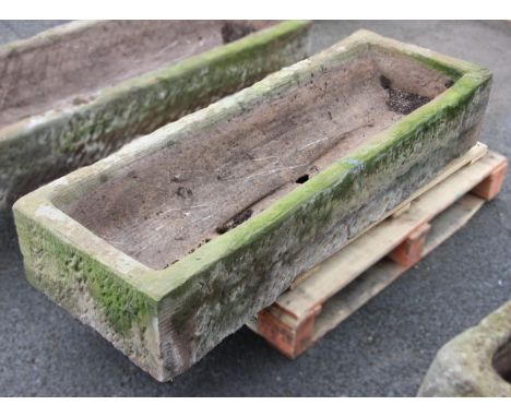 A rectangular sandstone trough, 23cm H x 127cm W x 45cm D