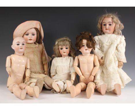 Max Handwerck, three bisque head dolls, to include model  283/265 size 0 1/4, and two others, along with 'BEBE ELILE' 286/6 3