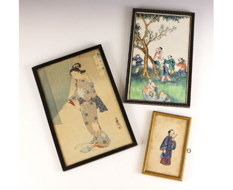 Chinese School (19th century), Gouache on pith paper, Portrait of a female courtier, Unsigned, 17.5cm x 10cm, Framed and glaz