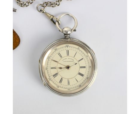 A Victorian silver ‘Centre seconds Chronograph’ open faced pocket watch, the circular white enamel dial with Roman numerals a