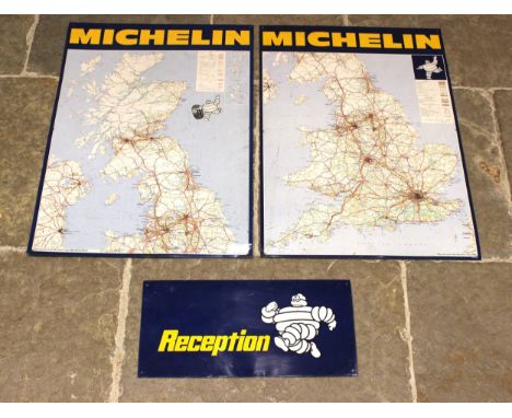 A Michelin road map metal sign, for England and Wales, 86cm x 62cm, a second Michelin road map sign for North England and Sco