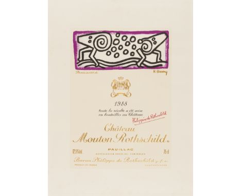 Keith Haring (1958-1990)Chateau Mouton RothschildLithograph printed in colours, 1988, inscribed in gold ink, with the script 