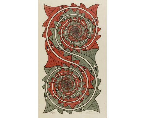 δ M. C. Escher (1898-1972)WHIRLPOOLS (B./K./L./W. 423)The rare wood engraving and woodcut printed in colors, 1957, signed and
