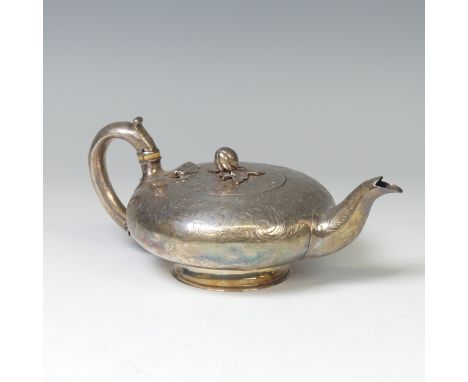 An early Victorian silver Teapot, by Richard Pearce &amp; George Burrows, hallmarked London 1845, of squat circular form with