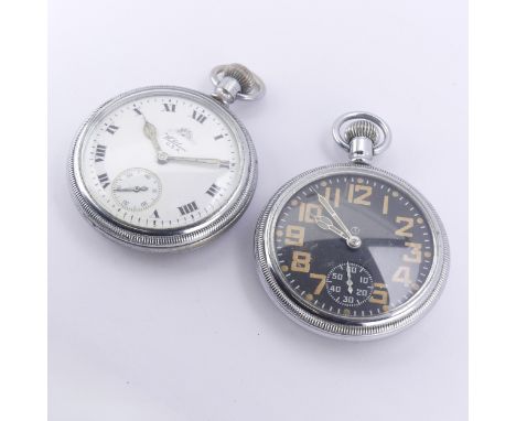 A Waltham British Military issue Pocket Watch, the black dial with circled T mark and Arabic numerals, signed 16s 9 jewel adj