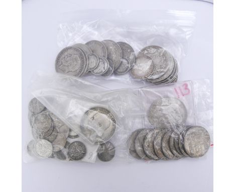 A quantity of Pre-1920 silver Coins, 6.5ozt, Pre-1947 silver coins, 4.5ozt and French (680 silver) coins, 3.5ozt (a lo)