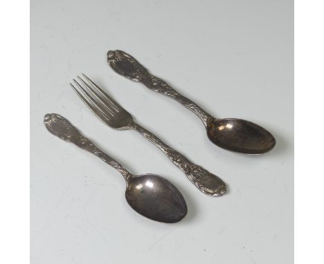 Tiffany &amp; Co.; A late 19thC silver chrysanthemum pattern Fork and Spoon, marked 'Tiffany &amp; Co Sterling PAT.1880.M', p