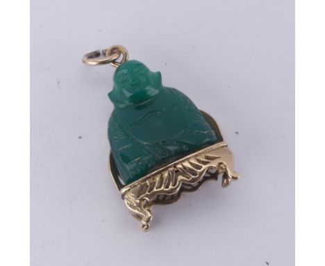 A 9ct gold mounted jade Buddha Pendant / Charm, 3cm high, total weight 7.9g.