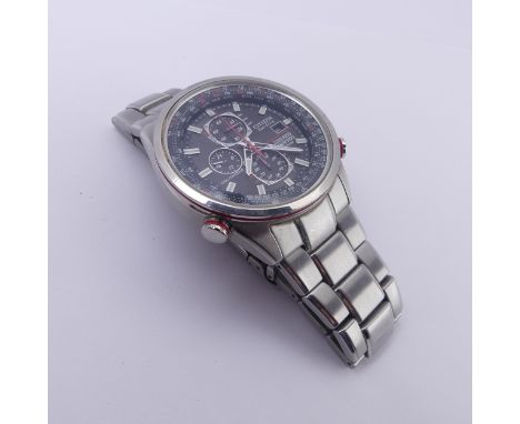 A Citizen Eco-Drive WR200 'Red Arrows' World Chronograph stainless steel Wristwatch,&nbsp;on stainless steel bracelet strap w