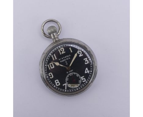 A WW1 period military issue Pocket Watch,&nbsp;probably Air Board / Ministry, c. 1917/8, the black enamel dial marked 'No.434