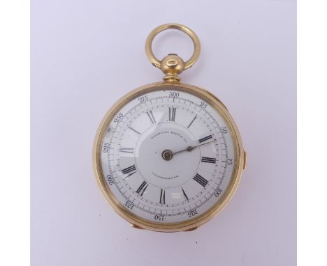 A Victorian 18ct yellow gold open face American Watch Co., (Waltham) chronograph Pocket Watch, the signed white enamel dial w