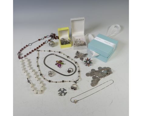 A quantity of silver and other Costume Jewellery, including a striking paste set flower ring, a marcasite set heart link neck