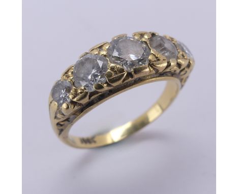 A graduated five stone diamond Ring,the centre stone approx ½ct, another approx. 0.37, with the two outer stones each approx.