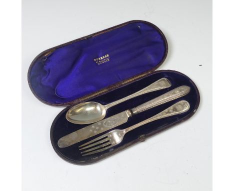 A cased Victorian silver Christening Set, by Chawner &amp; Co., hallmarked London 1872, bead pattern with star engraved decor