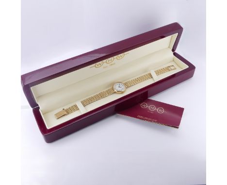 A cased 9ct yellow gold lady's Rotary quartz Wristwatch, 22mm diameter, on a 9ct gold bracelet strap, gross total weight 23.3