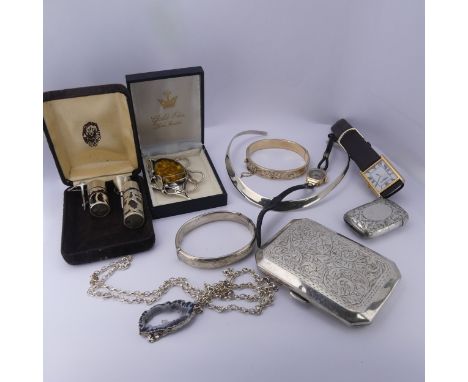 A quantity of Jewellery and Costume Jewellery, including a small 9ct gold lady's wristwatch, a silver cigarette case, Birming