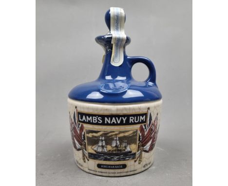 Lamb's Navy Rum HMS Warrior Decanter 1980's   (Fill level good. Tax/Plastic seal intact. Please note crackling to ceramic gla