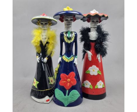 3 Dona Celia Tequila "Day of the Dead" Ceramic Decanters, sealed and full to include:   Dona Celia Reposado,  Dona Celia Blan