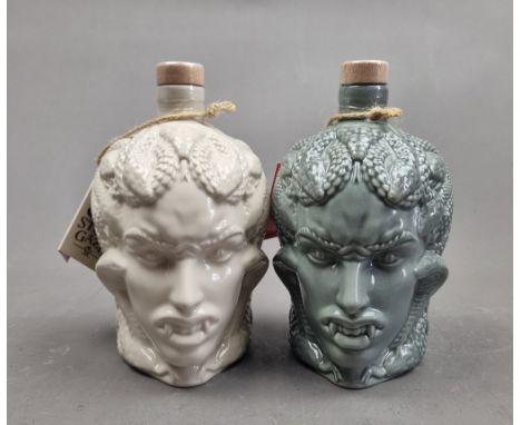 2 Stone Gaze Ceramic Decanters to include:   Rhubarb &amp; Raspberry Gin Sour Berry Rum   (Full/Seals Complete)  
