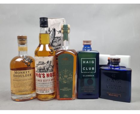 Blended and Grain Whisky Selection to include:   Monkey Shoulder Batch 27,  Pig's Nose in Box,  Downton Abbey Finest Blended 