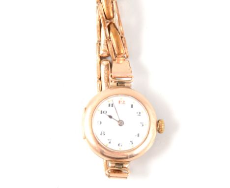 Rolex - A lady's vintage wrist watch, 20mm white enamel arabic dial in a 9 carat rose gold case hallmarked London 1908, No. 6