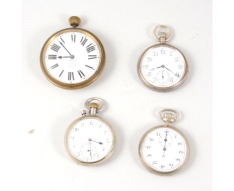 Two broad arrow military issue open face pocket watches, one by Helvetia,  metal cased, arabic dials with subsidary seconds d